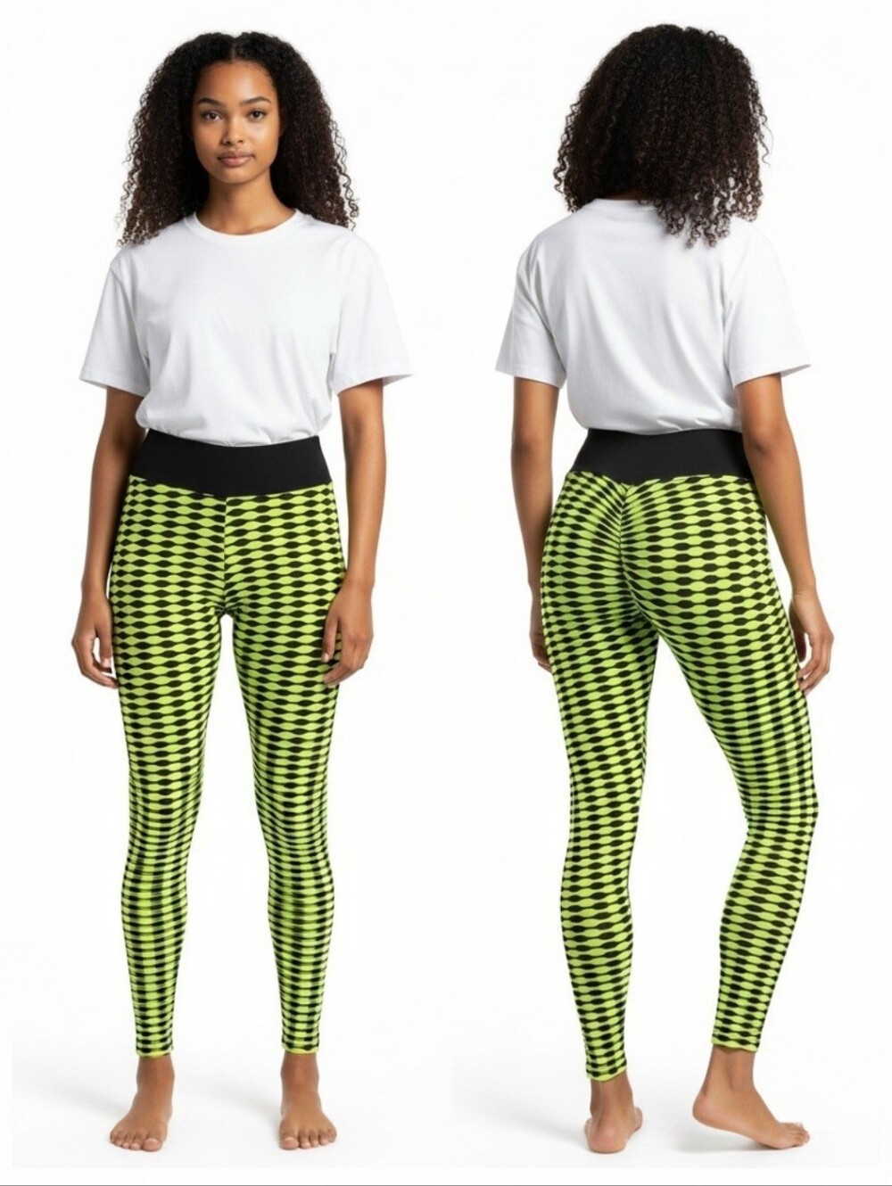 Unbranded Women's Size S/M Lime Houndstooth Textured 3D Booty Yoga Pant Leggings
